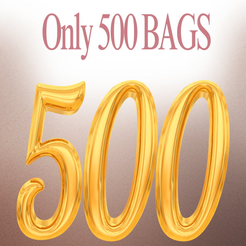 Promotional graphic with 'Only 500 Bags' text and gold '500' on a gradient background
